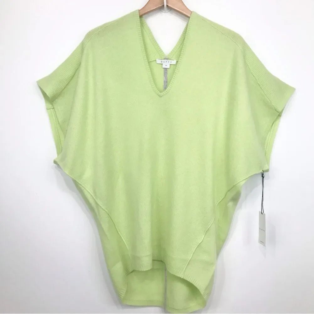 Duffy Green Gray 100% Cashmere Oversize Slouchy Knit Short Sleeve Tunic Sweater